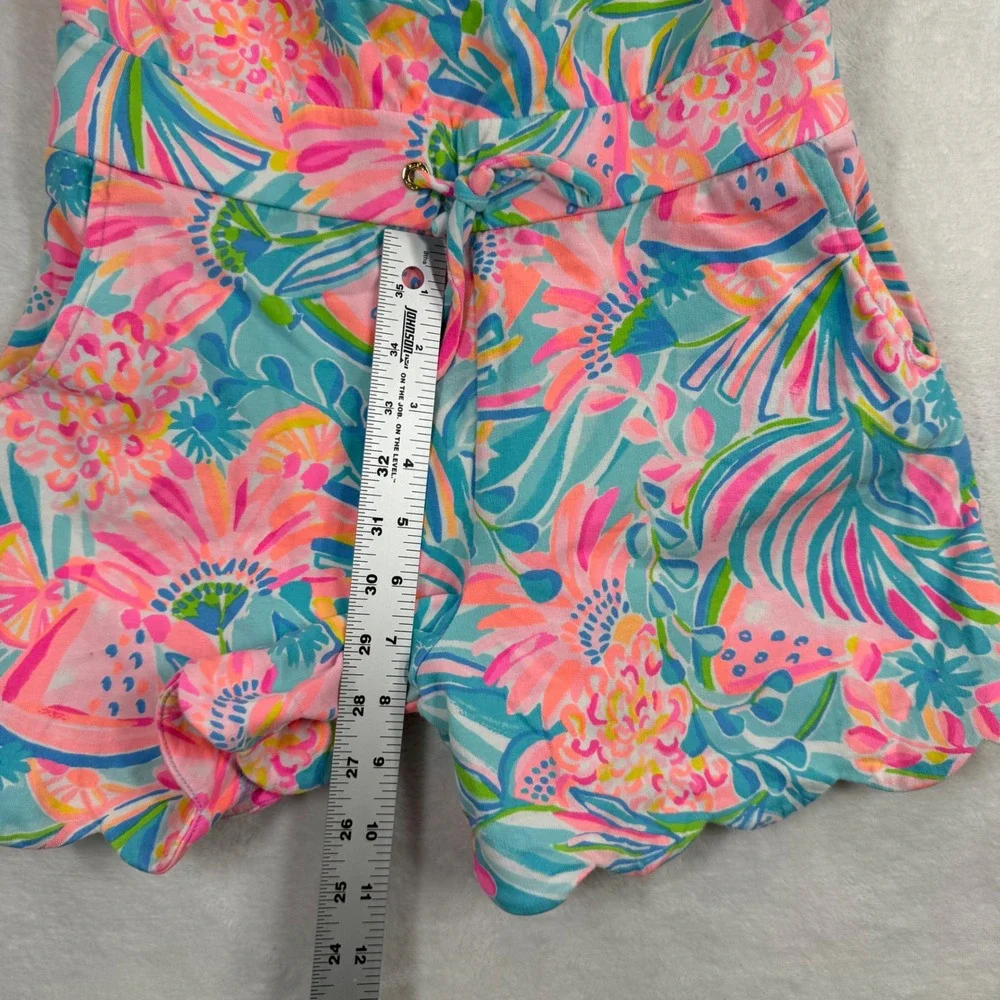 Lilly Pulitzer Donna Strapless Romper XS Pink Blue Floral Scalloped French Terry